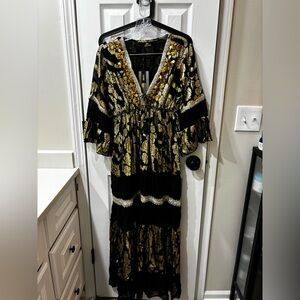 NEW Metallic Black and Gold Maxi Dress